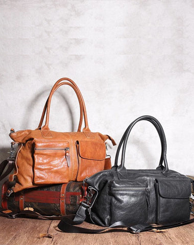 Leather Mens Large Black Travel Handbag Weekender Bag Brown Duffle Bag Luggage Bag for Men