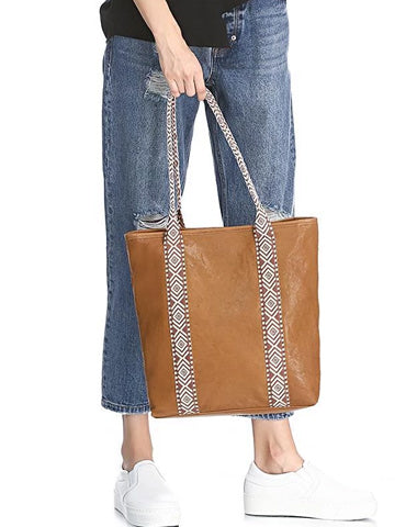 Vertical Brown Leather Tote Bag Womens Green Shopper Tote Handbag Purse
