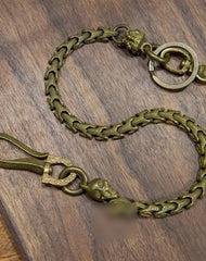 Solid Men's Handmade Pure Brass Lion Python Key Chain Pants Chains Biker Wallet Chain For Men