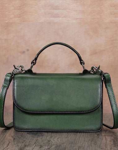 Green Vintage Ladies Leather Satchel Handbag Purse Green SHoulder Bag Side Bag for WOmen