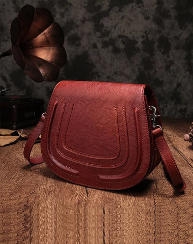 Red Vintage Leather Womens Saddle Shoulder Bag Side Bag Green Cross body Purse for Ladies
