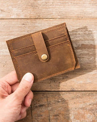 Dark Brown Cool Leather Mens Slim Front Pocket Wallet Small Wallets Card Wallet Card Wallet for Men