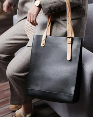 Handmade Black Leather Tote Bags for Women Black Leather Work Tote Bag Tote Leather Bags 