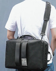 Cool PVC Canvas Men's Blue Messenger Bag Travel Backpack 15.5'' Black Handbag For Men