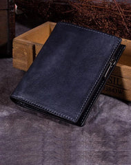 Grey Vintage Womens Leather Bifold Slim Brown Small Wallet BLue billfold Wallet Purse for Ladies
