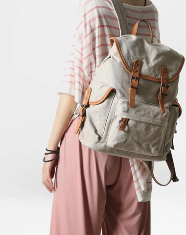 Cute Canvas Womens Mens Classic 14‘’ Green Computer Backpack White Women's School Backpack Travel Backpack for Men