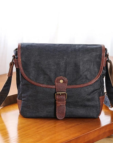 Canvas Mens Small Side Bag 10'' Courier Bag Black Postman Bag Messenger Bag for Men