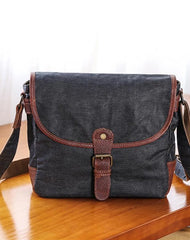 Canvas Mens Small Side Bag 10'' Courier Bag Black Postman Bag Messenger Bag for Men