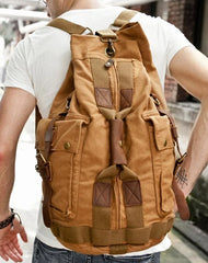 Khaki CANVAS Barrel MENS 20'' Bucket BACKPACK Brown Travel Backpack Khaki One Shoulder Hiking Bag For Men FOR MEN