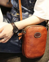 Fashion Womens Brown Leather mini Shoulder Bag Phone Side Bag Small Black Crossbody Bag for Women