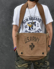Washed Canvas Mens Large Brown Side Bag 14‘’ Army Green Messenger Bag Shoulder Bag For Men