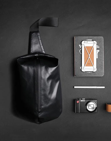 Cool OXFORD CLOTH PVC Black Men's One Shoulder Backpack Sling Bag For Men