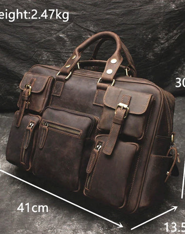 Vintage Leather Mens Large Briefcase Travel Bag Large Business Bag for men