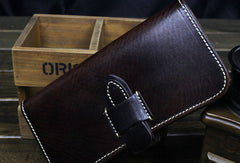 Handmade biker wallet leather with chain coffee dark brown Long wallet purse for men