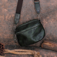 Vintage Green Leather Womens Saddle Shoulder Bag Small Saddle Crossbody Purse for Ladies