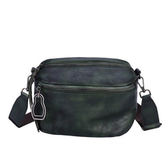 Vintage Green Leather Womens Saddle Shoulder Bag - Open Interior