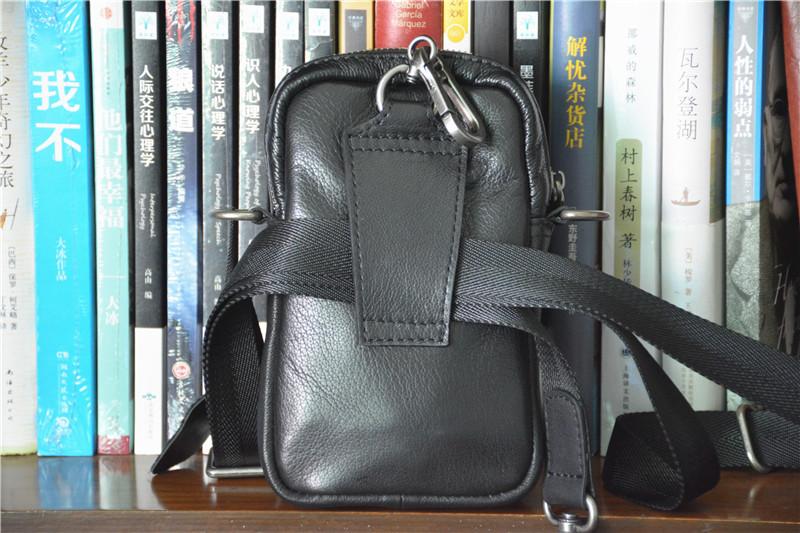 Black LEATHER MEN'S Small Belt Pouch Mini Side bag Vertical Phone Bag