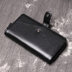 Simple Black Leather Long Wallet for Men Bifold Long Wallet Lot of Cards Wallet For Men