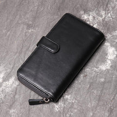 Simple Black Leather Long Wallet for Men Bifold Long Wallet Lot of Cards Wallet For Men