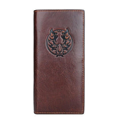 Simple Brown Leather Long Wallet for Men Bifold Long Wallet Brown Multi-Cards Wallet For Men