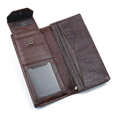 Simple Brown Leather Long Wallet for Men Bifold Long Wallet Brown Multi-Cards Wallet For Men