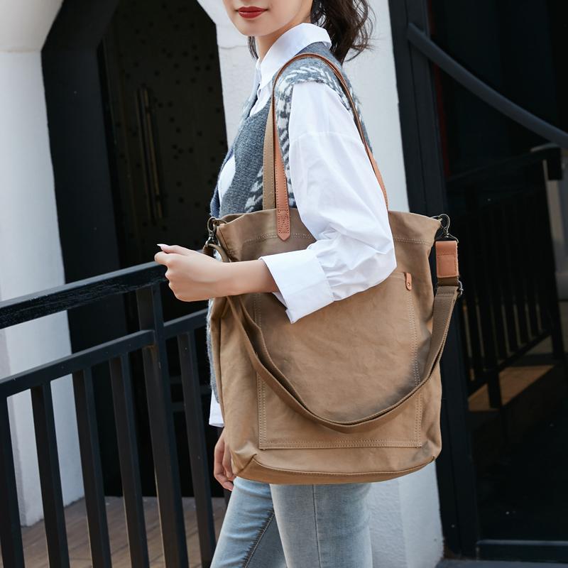 Simple Canvas Mens Womens Tote Shoulder Bags Messenger Handbag Camel Tote  Side Bag For Men and Women