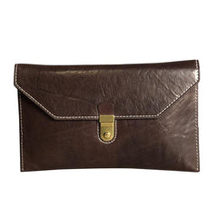 Simple Leather Black Mens Envelope Clutch Bag Vintage Coffee Clutch Wallet for Men