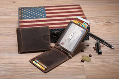 RFID Brown Leather Men's Small Wallet billfold Wallet Black Front Pocket Wallet For Men