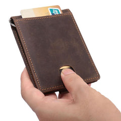 RFID Brown Leather Men's Small Wallet billfold Wallet Black Front Pocket Wallet For Men