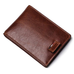 RFID Brown Leather Men's Small Wallet billfold Wallet Black Front Pocket Wallet For Men