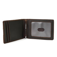 RFID Brown Leather Men's Small Wallet billfold Wallet Black Front Pocket Wallet For Men