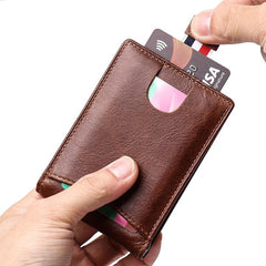 RFID Brown Leather Men's Small Wallet billfold Wallet Black Front Pocket Wallet For Men