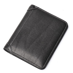 Simple Black Leather Men's Bifold Small Wallet Front Pocket billfold Wallet For Men