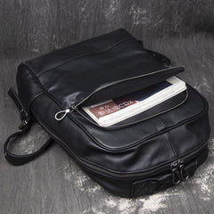 Cool Black Leather Mens Backpacks 15inch Laptop Backpacks School Backpack for Men