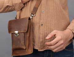 Brown Leather Small Belt Pouch Belt Bag Small Shoulder Bag Waist Bag For Men