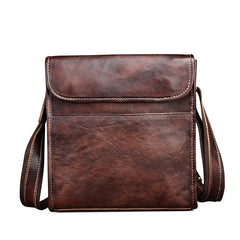 Vintage Brown Leather Men's Small Vertical Messenger Bag Side Bag Courier Bag For Men