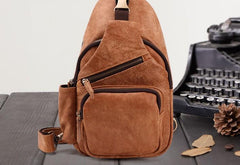 Cool Camel Leather Chest Bag Sling Bag Sling Crossbody Bags For Men