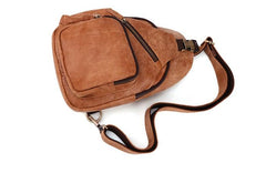 Cool Camel Leather Chest Bag Sling Bag Sling Crossbody Bags For Men