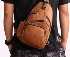 Cool Camel Leather Chest Bag Sling Bag Sling Crossbody Bags For Men