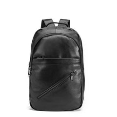 Black Cool Mens Leather College Backpack Laptop Backpack Black Travel Backpack for Men