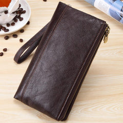 Fashion Black Leather Men's Bifold Long Wallet Brown Wristlet Wallet Clutch Wallet For Men