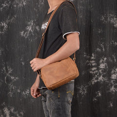 Cool Brown Leather Men's Small Shoulder Bag Messenger Bag Side Bag For Men