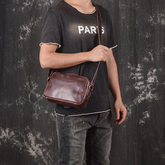 Cool Brown Leather Men's Small Shoulder Bag Messenger Bag Side Bag For Men