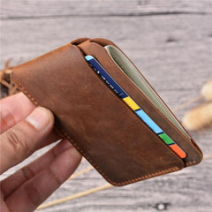 Vintage Brown Leather Men's Front Pocket Wallet Black Slim Card billfold Wallet Small Wallet For Men