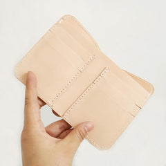 Handmade Mens Leather Vertical Beige Small billfold Wallet Slim Small Bifold Wallets for Men