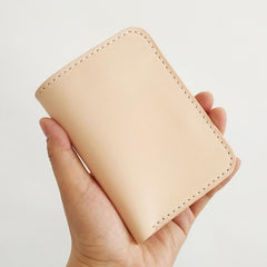 Handmade Mens Leather Vertical Beige Small billfold Wallet Slim Small Bifold Wallets for Men