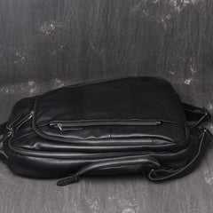 Black Leather Men's 14inch Computer Backpack Travel Backpack College Backpack For Men