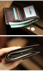 Slim Leather Mens Business SMall Bifold Wallet Bifold billfold Wallet Small Front Pocket Wallet For Men