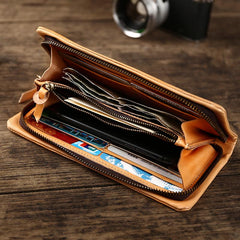 Cool Leather Mens Black Slim Long Wallet Zipper Bifold Card Wallet Clutch Wallet For Men
