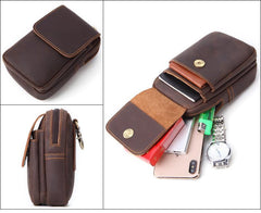 Cool Brown Leather Men's Cell Phone Holster Brown Belt Bag Waist Belt Pouch For Men